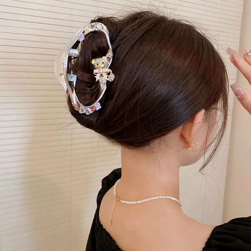 Luxury Rhinestone Pearl Crab Shark Hair Clip Claw For Women Diamond-Encrusted Cloud Clip Bear Bowknot Shark Hair Clip