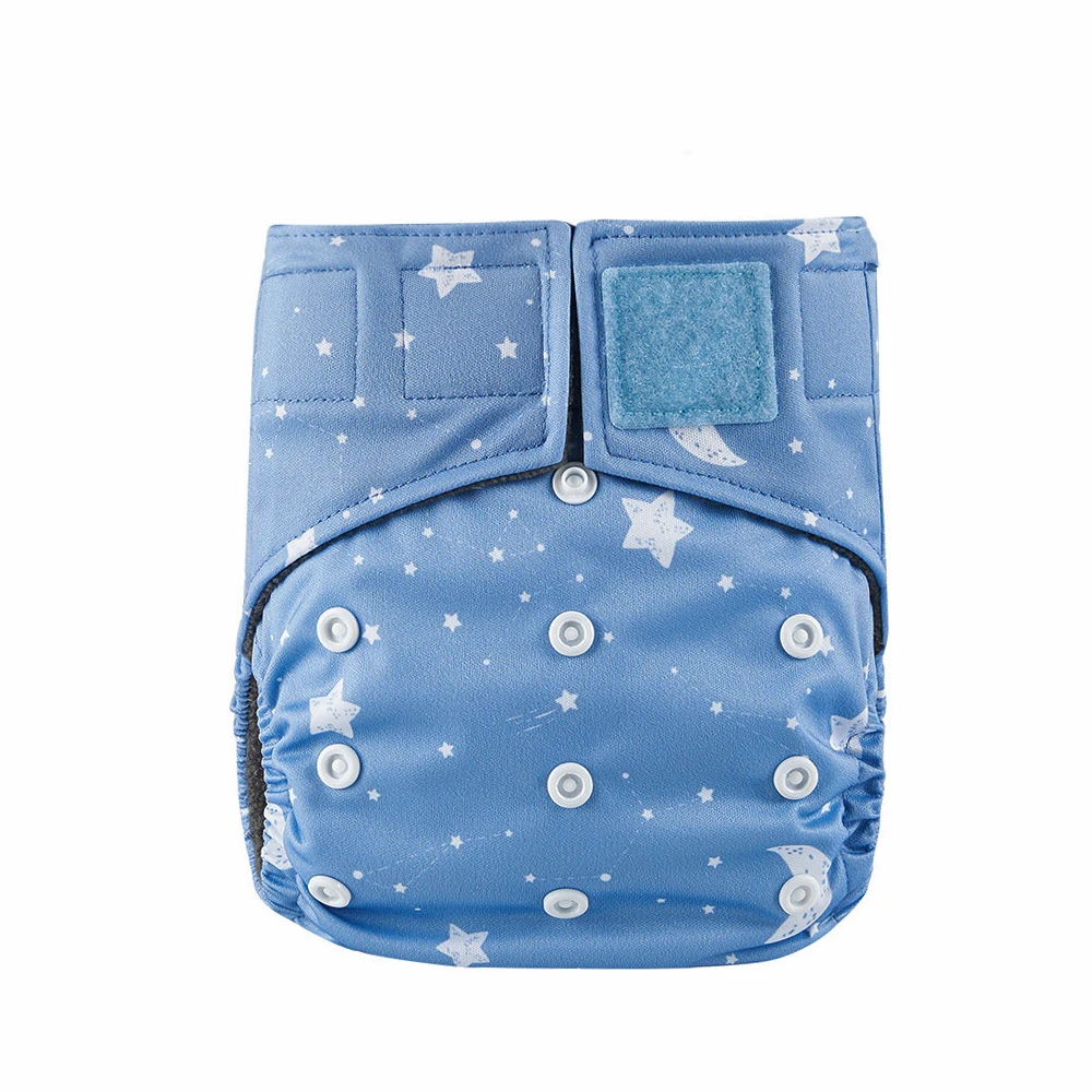 Washable cloth pocket diaper with colored hook loop closure reusable baby diaper with bamboo charcoal lining leg gussets
