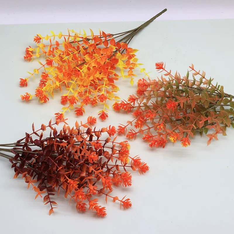 Factory wholesale plastic grass simulation eucalyptus home decoration ornaments autumn color eucalyptus (with flowers)