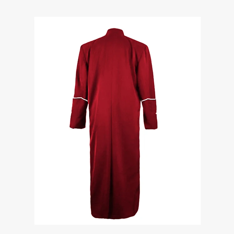 Standing collar church choir uniform Men red pocket single breasted adult clergy cassock with cross logo