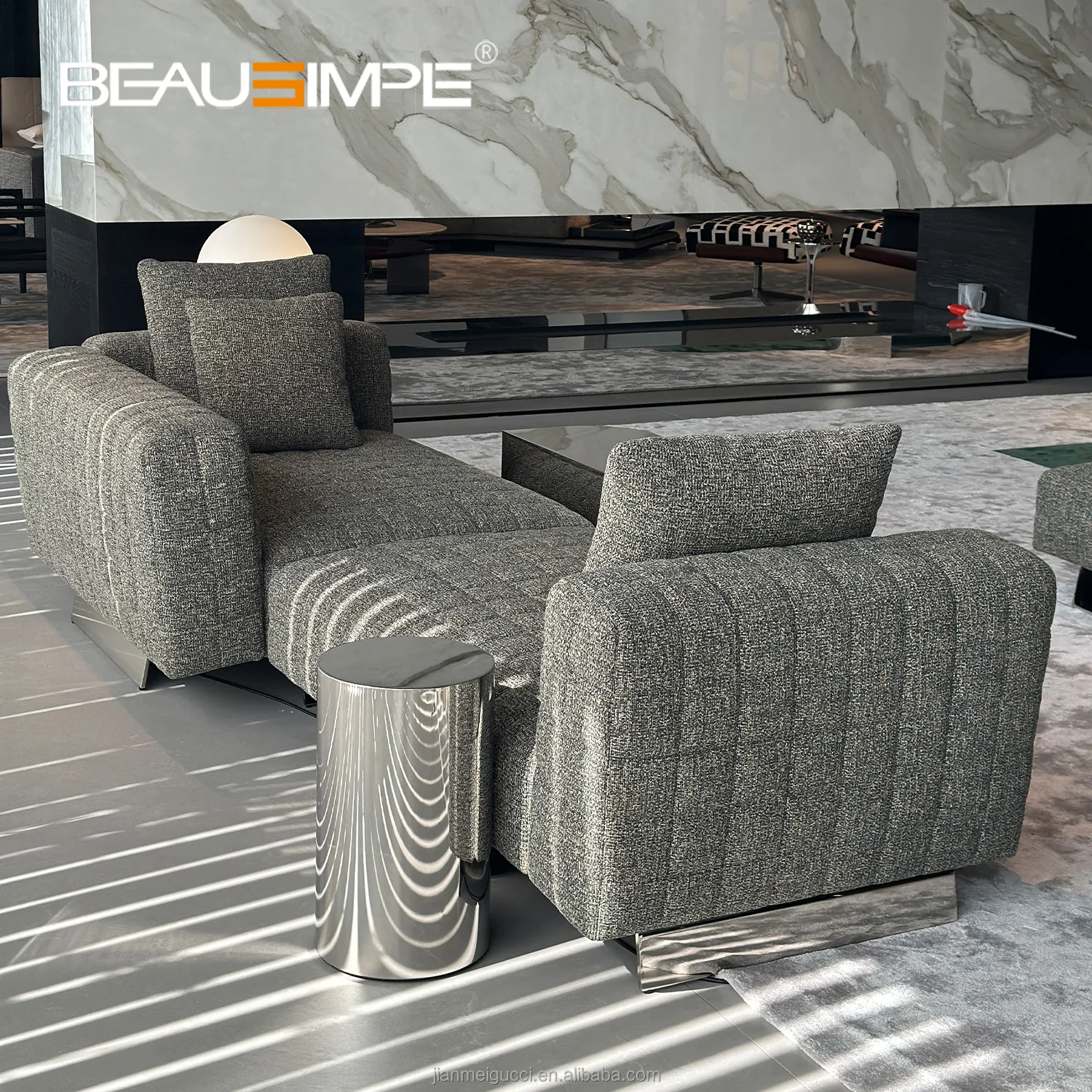 Twiggy sofa for modern minimalist style living room furniture modular design couch with nubuck leather glossy metal finish