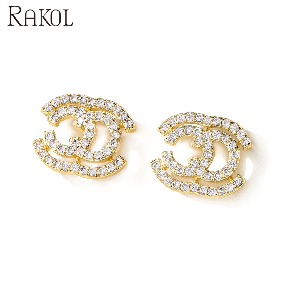 RAKOL EP5150 CC Real Gold Plated Stud Earrings 2021 New Year Jewellery Latest Cubic Zirconia Earrings For Women