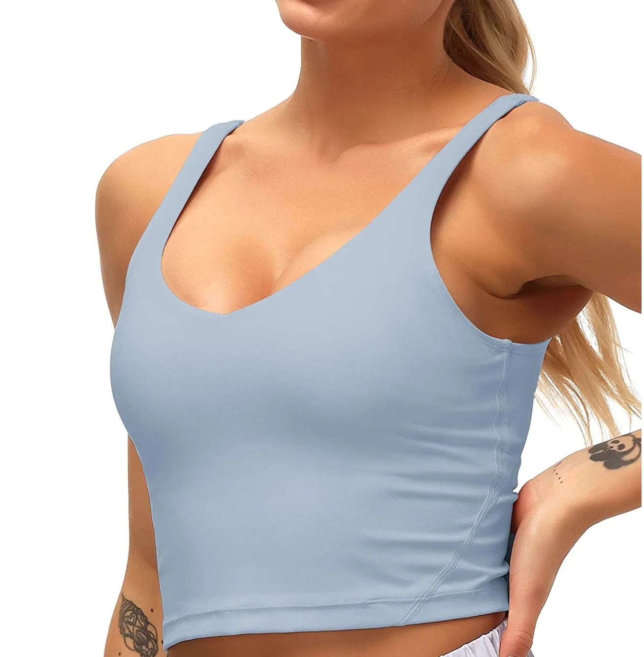 FREE SAMPLE Sports bras for women long cut filled Tank tops belly button yoga, sports training or running