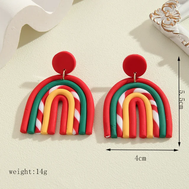 Popular Christmas handmade polymer clay soft ceramic earrings geometric rainbow earrings wholesale