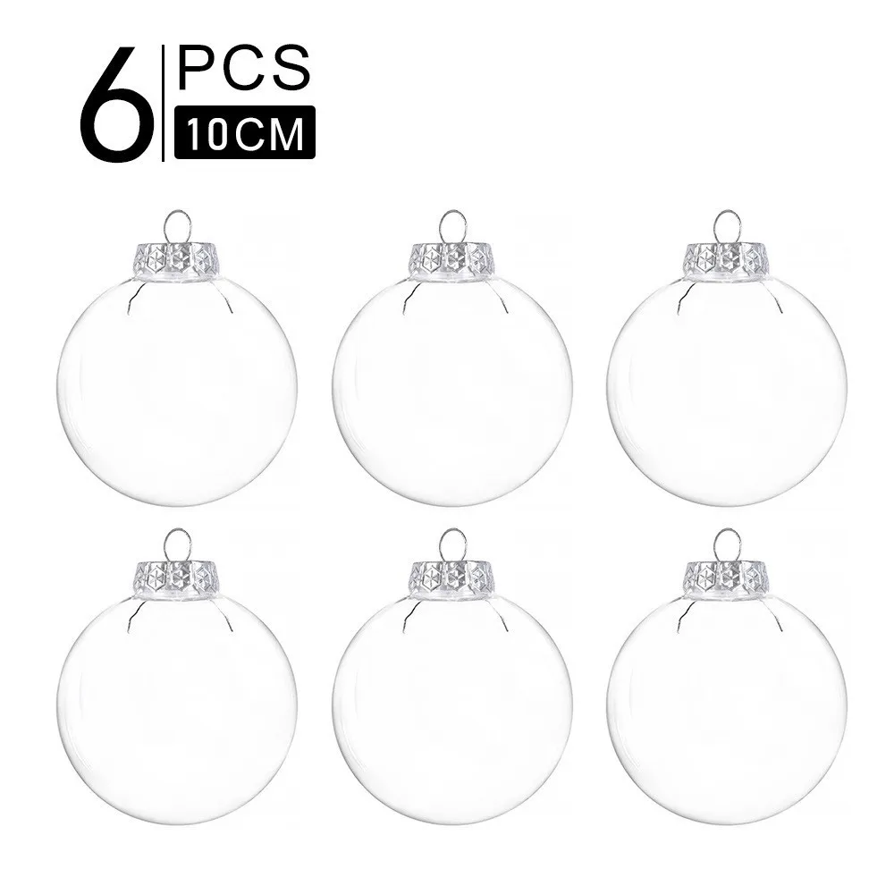 DIY Transparent Clear Plastic Ornament  Fillable Balls with Silver Rope Metal Cap for Wedding Birthday Christmas Three Decor
