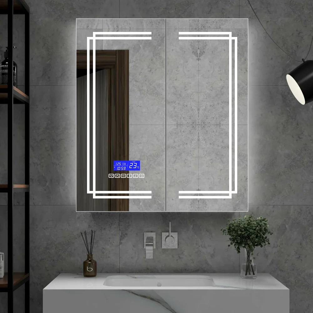 Display cosmetic aluminum furniture jewelry mirror modern luxury vanities led pvc bathroom wall mount vanity mirror cabinet