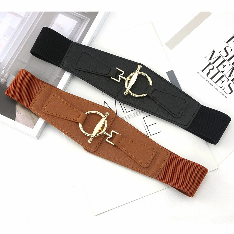 Wholesale Female Personality Fashion Golden Elastic Wide Waist Coat Dress Belt Luxury High Quality Designer Brand Belt Women