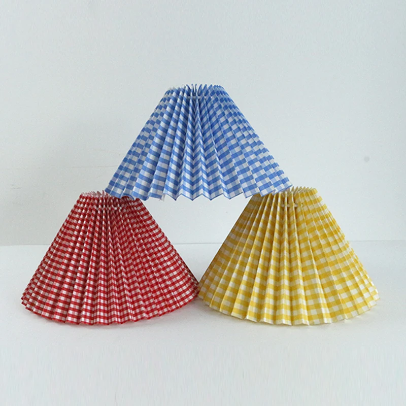 Hot Sale Small Yellow Tartan Plaid Fabric Pleated Lampshade Gathered Fabric Table Lamp Shades