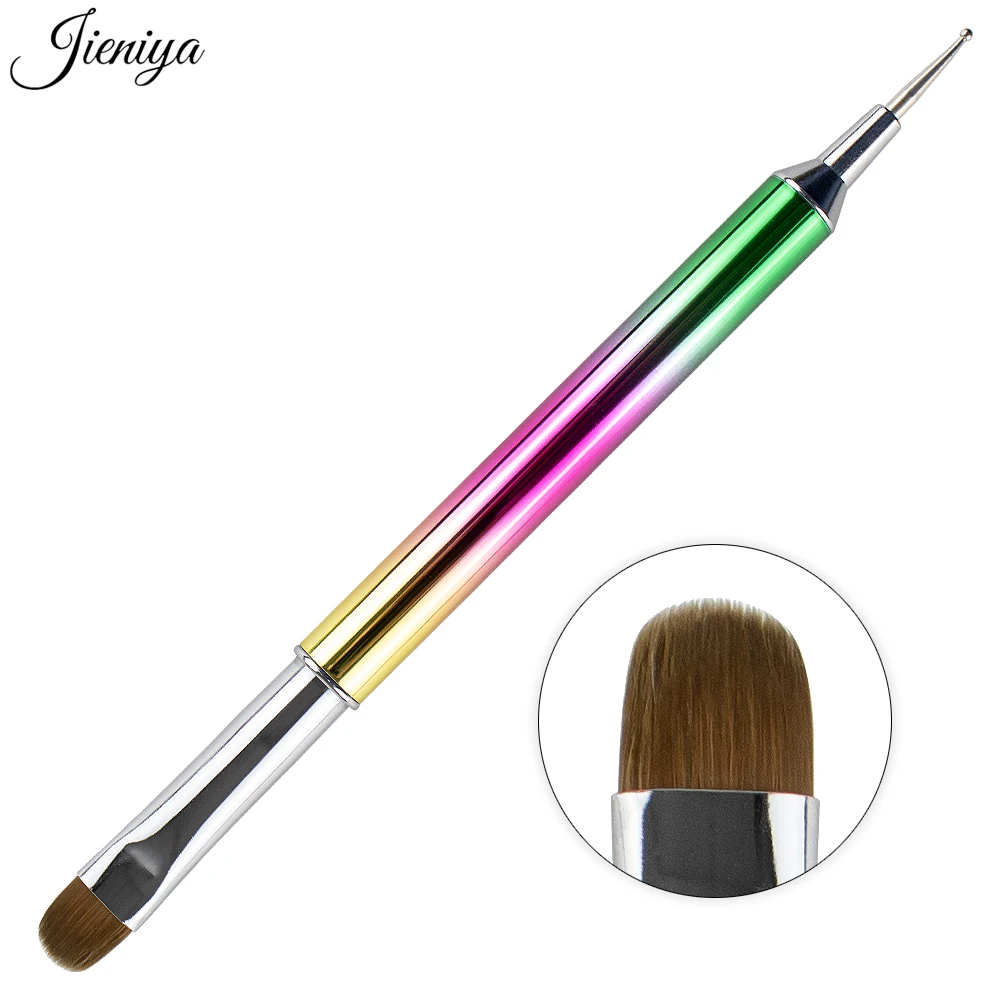 Jieniya High Quality Double End Nail Painting colorful handle kolinsky French brushes Nail Art Dotting Tool