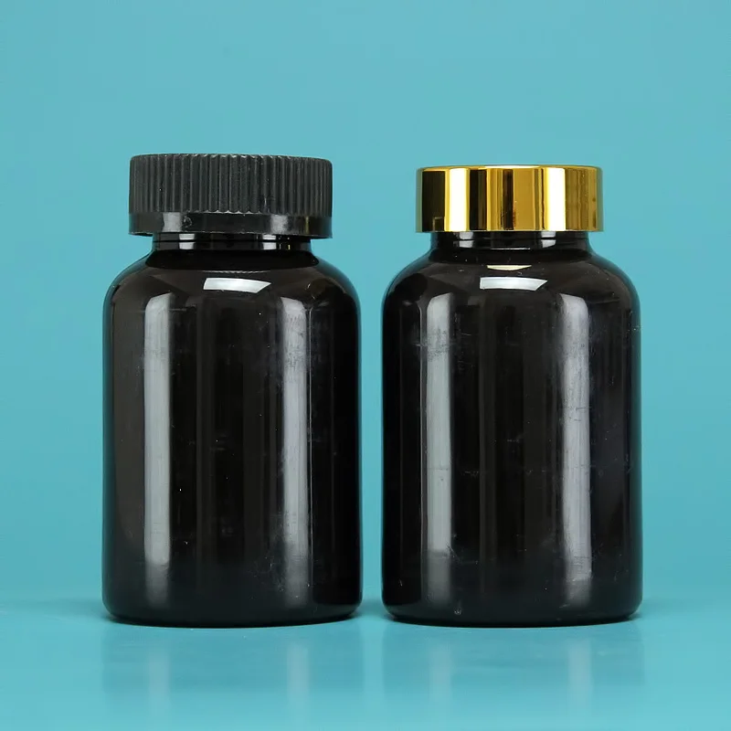 Customized 100ml 150ml 175ml Matte Black Plastic Pharmaceutical Pill Capsule Bottles Vitamin Containers with Screw Cap Tablets