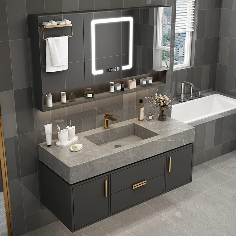 2021 Luxury Bathroom Hanging 3 Mirror Doors Cabinet 80cm Bath Room  Mirror Light 1 Washbasin Vanity Set With Sink