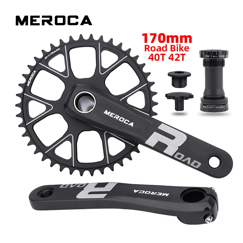 Bicycle Parts MEROCA Road Bike Crank 170mm 40T 42T Single  Hollow 7075 Aluminum Alloy Racing Crankset Cycling Accessor