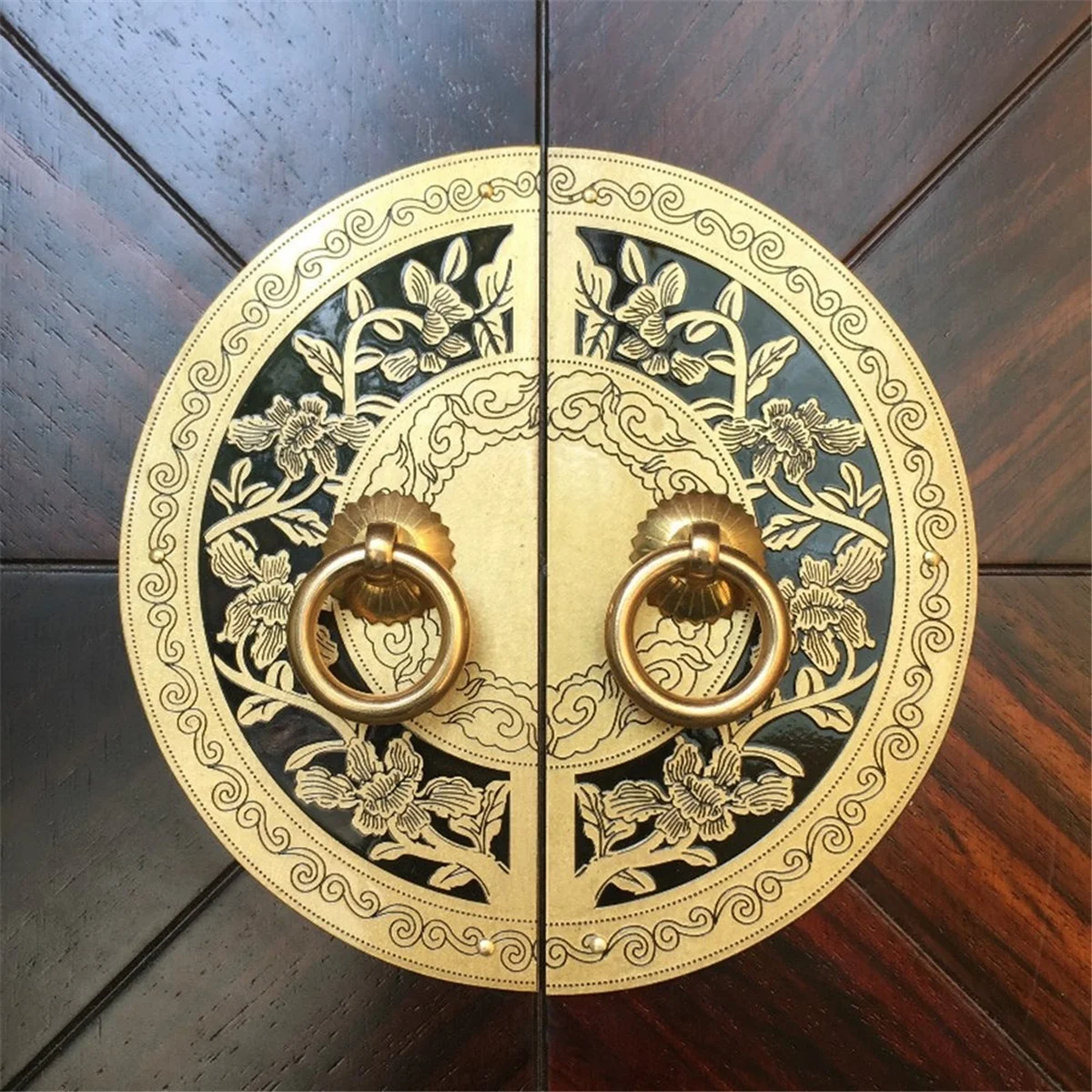 
1 Set Latch Plate Handle Pull Knocker Round Vintage Pull Handle Knobs for Cabinet Door Cupboard Wooden Box,Brass 