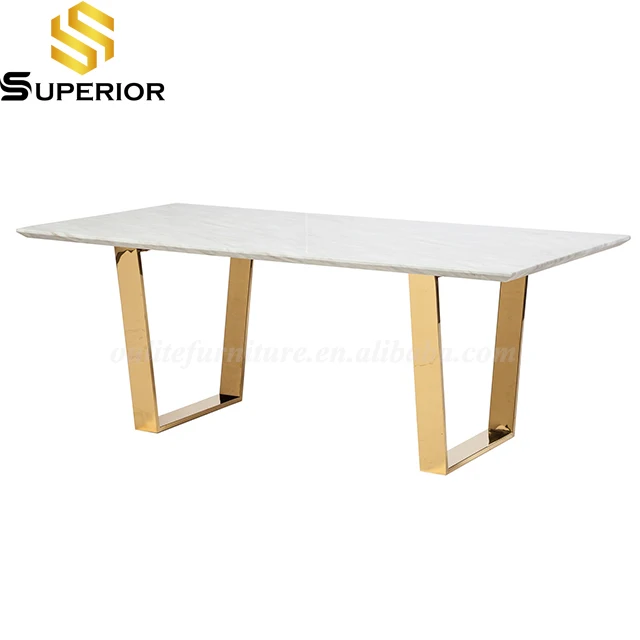 Simple design gold metal frame dining table with washington chairs for home