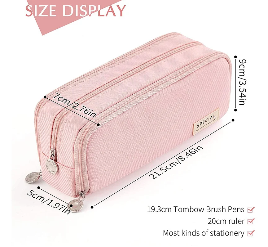 Bview Art Large Capacity Pencil Case Aesthetic Pencil Pouch with 3 Compartments Nylon Storage Pen Bag
