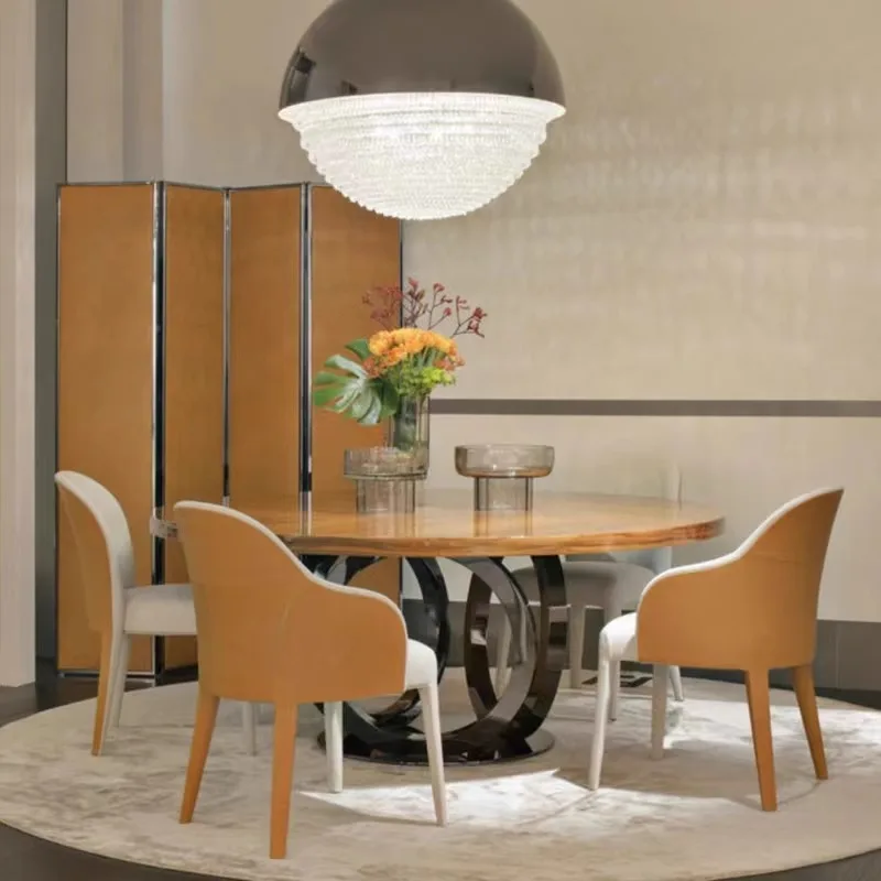 60 Inches Stainless Steel Bases Round Dining Table Set 4 Chairs Modern Rotating Marble Luxury Round Table