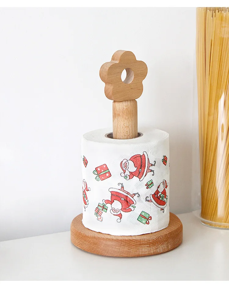 Modern Wooden Stick On Towel  Foil And Cling Wrap Tissue Napkin Standing Weighted Bottom Non Slip Flower Cat Dog Paper Holder