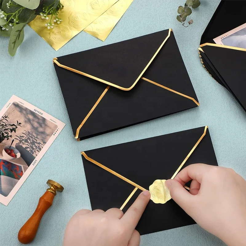 Custom Classical blue White Black Kraft Blank Mini Paper Envelopes Wedding Invitation Packaging Gift Envelope