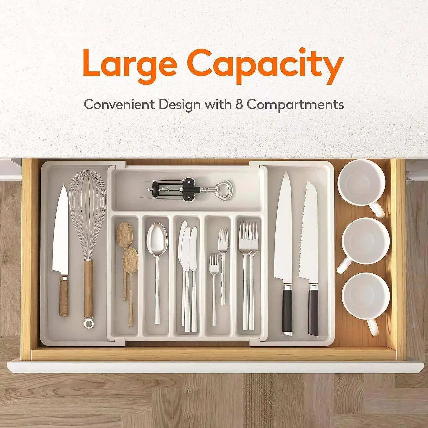 Home Expandable Plastic Material Three Color Kitchen Drawer Organizer With Dividers
