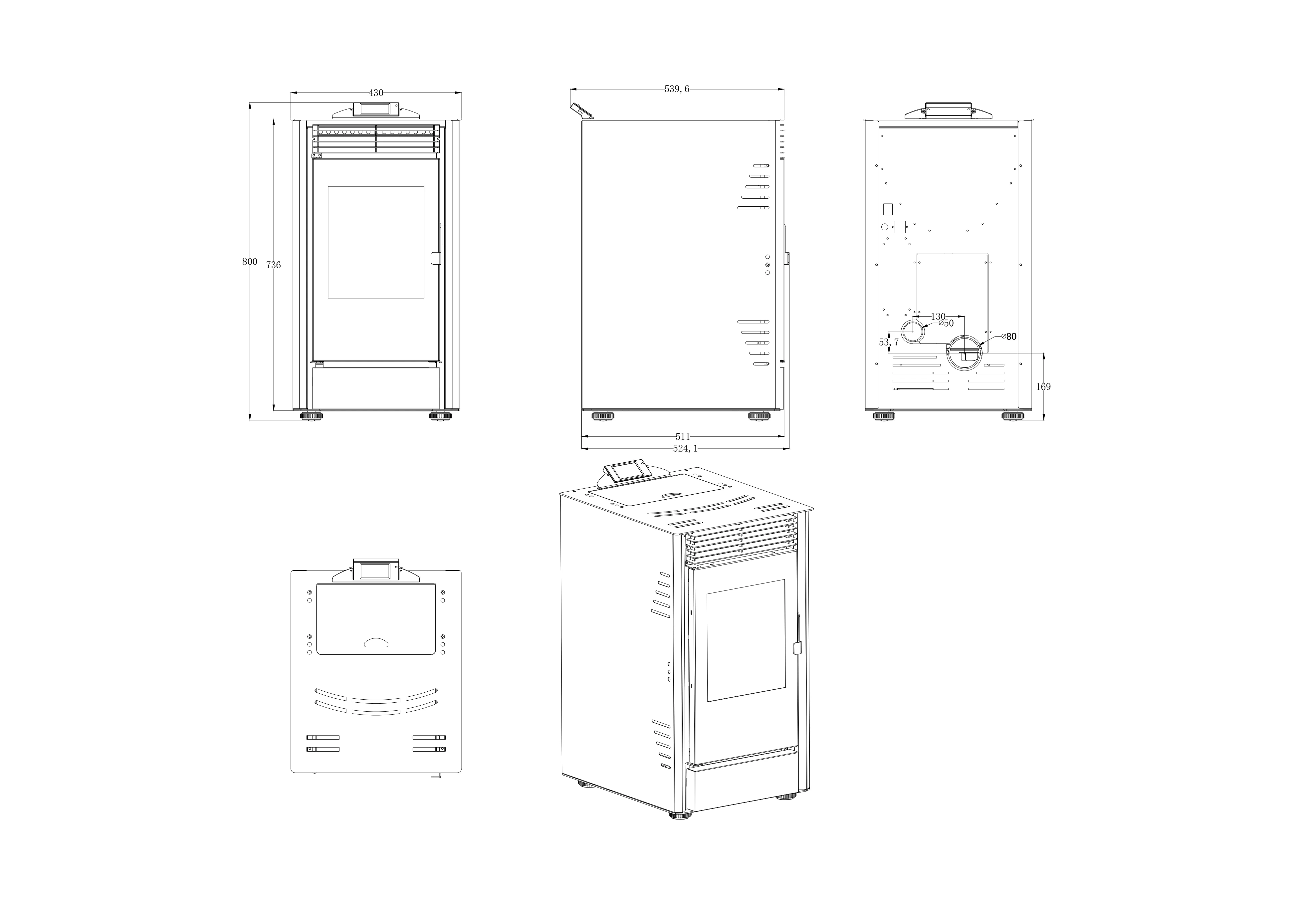Pincheng Premium Pellet Stove Grand 7.5 kw air heating