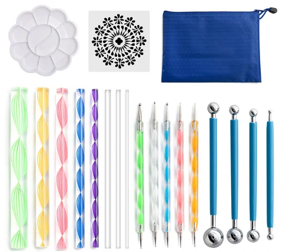 19 pcs mandala dotting tools set pen dotting tools mandala stencil ball stylus paint tray for painting rocks coloring drawing