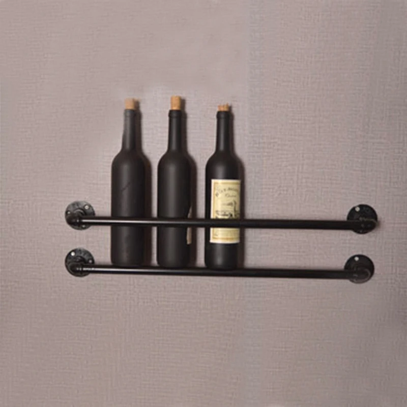 Industrial Pipe Shelf Wine Rack Wall Mounted Rustic Floating Bar Shelves