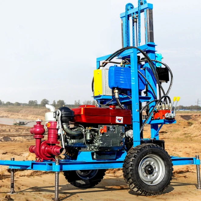 Factory Supply 100m 120m household farmland irrigation small portable hydraulic diesel water well drilling rig machine