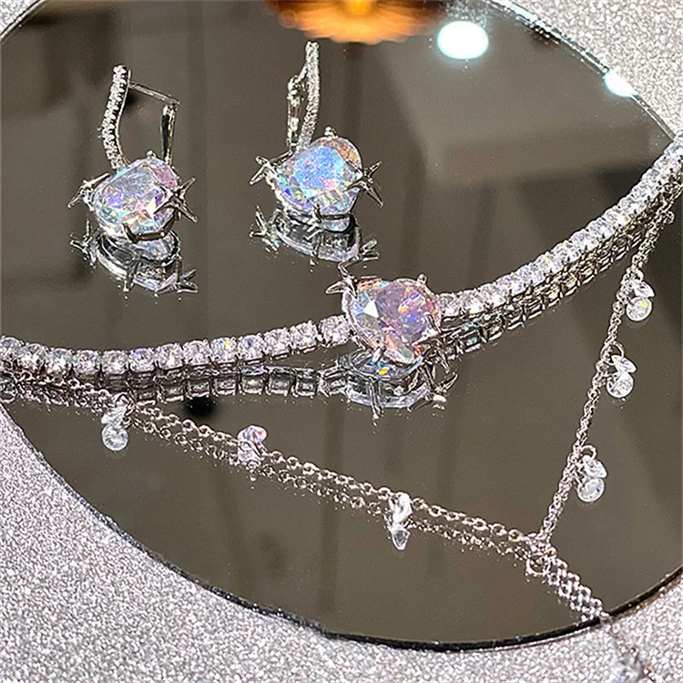 Любовь Кристальное ожерелье День Святого Валентина серьги в форме сердца, для девочек, для женщин, ювелирные изделия, Кулон, Ожерелье