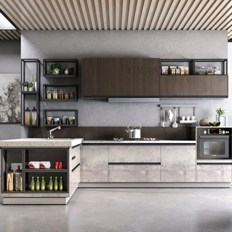 Cheap price kitchen cabinet furniture modulate open shelf melamine Hotels apartments small kitchen cabinet