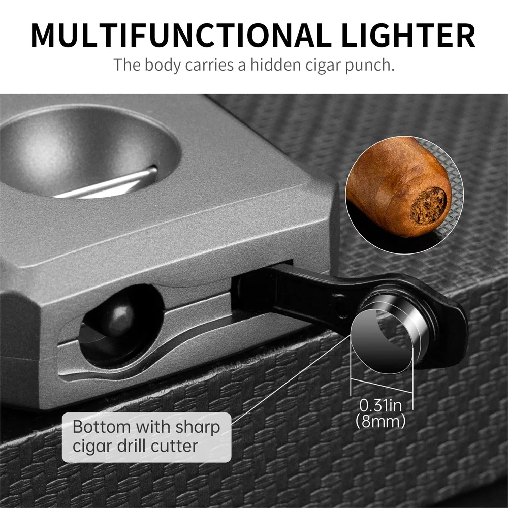 New Multi-function Windproof Lighters Double Jet Flame Refillable Butane Lighter with Punch 5 in 1 VCut All in one Cigar lighter