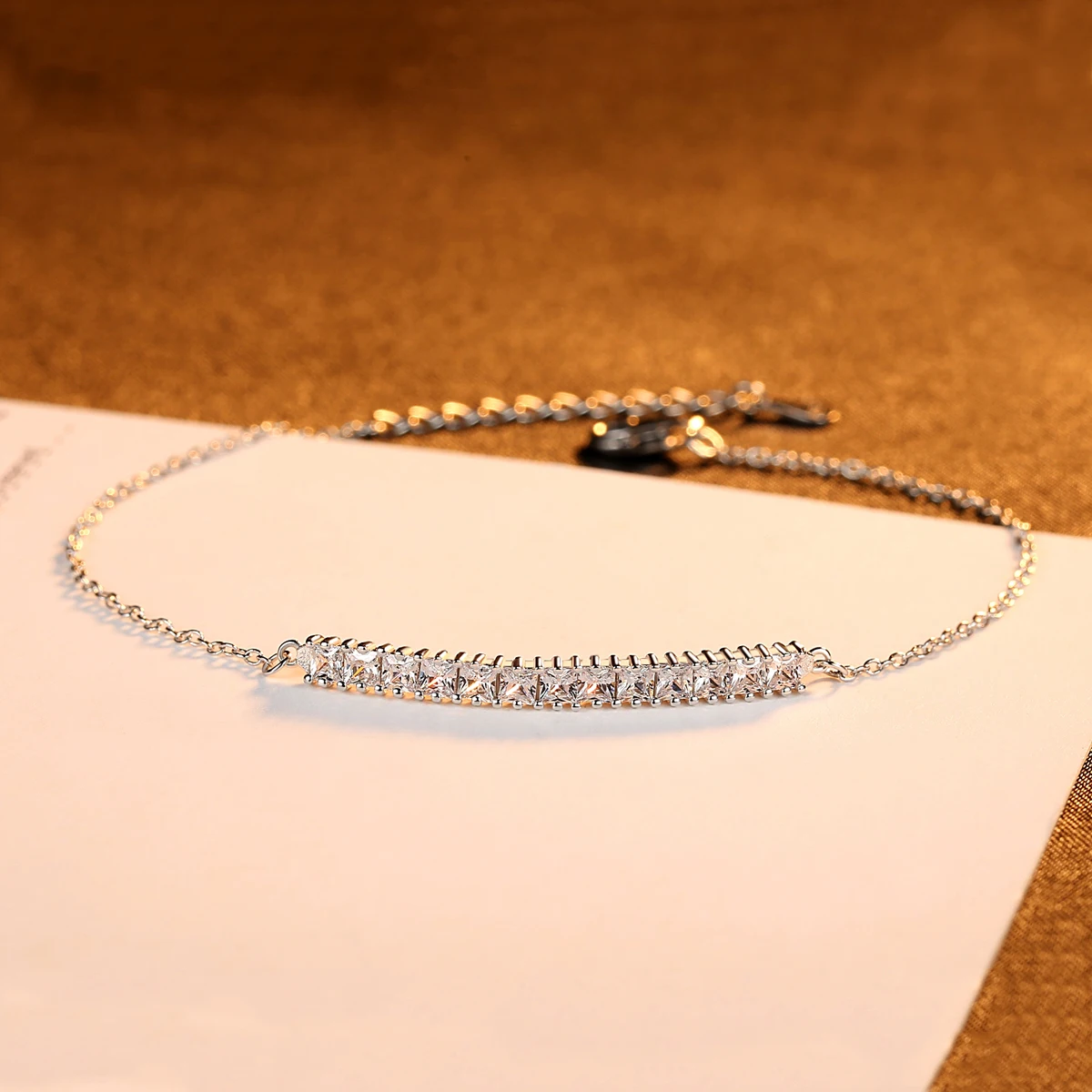 CZCITY Cubic Zirconia Cross Charm 925 Sterling High Quality Woman Summer Sliver Adjustable Chain Bracelet