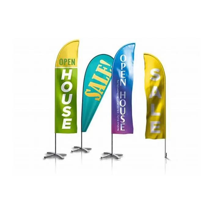 Outdoor advertising banner stands custom logo polyester pole teardrop bow flex flying beach feather flag