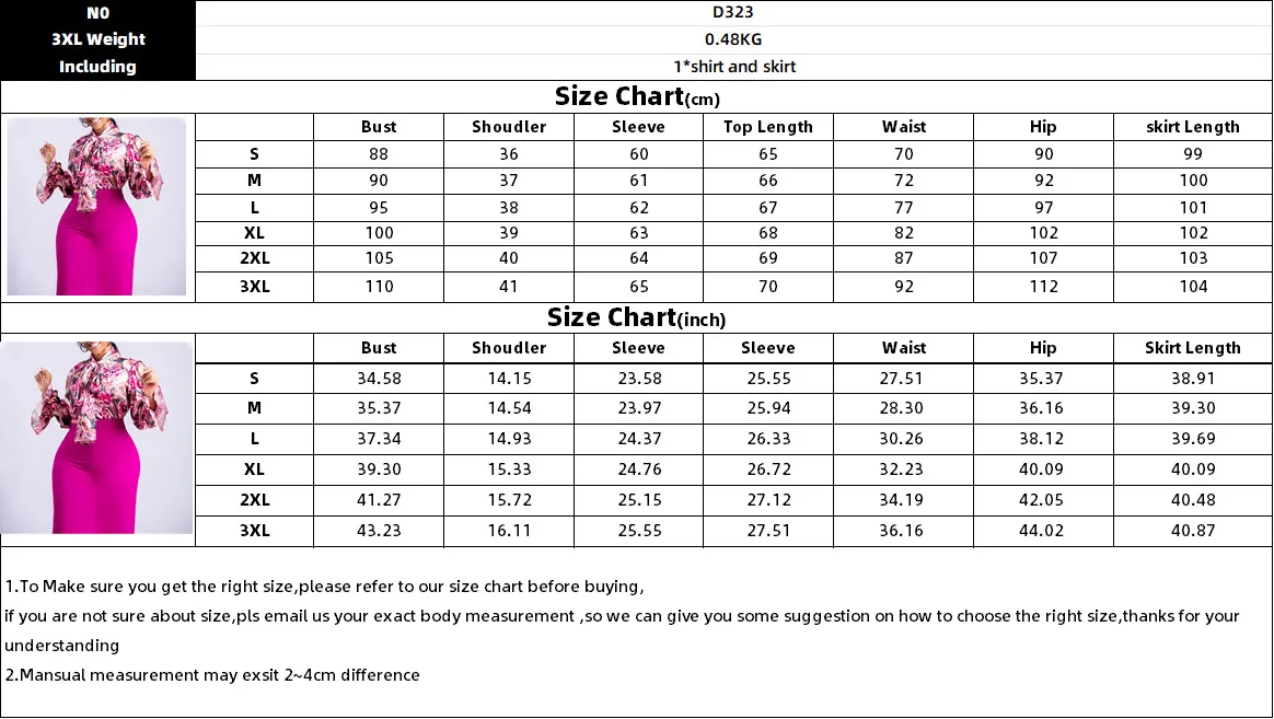 D323 New Design Spring Two Piece Set Women Clothing Print Strap Long Sleeve Shirt And Skirt Sets 2 Piece Set Women Skirt And Top