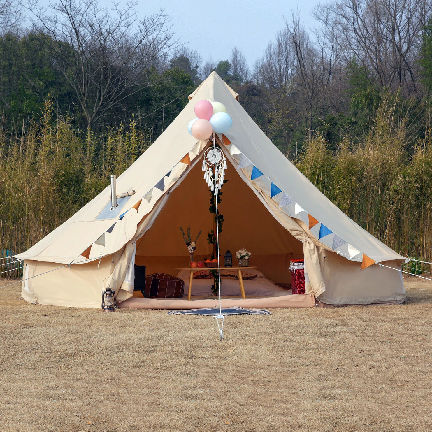 5M dia double doors and walls glamping bell tent 6m with 100% cotton canvas tente coton