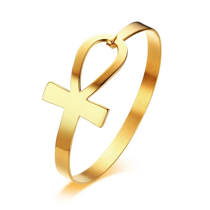 Ankh Cross Bracelet for Women Stainless Steel Key of Life Bangle Bracelet Female Egypt Religious Jewelry