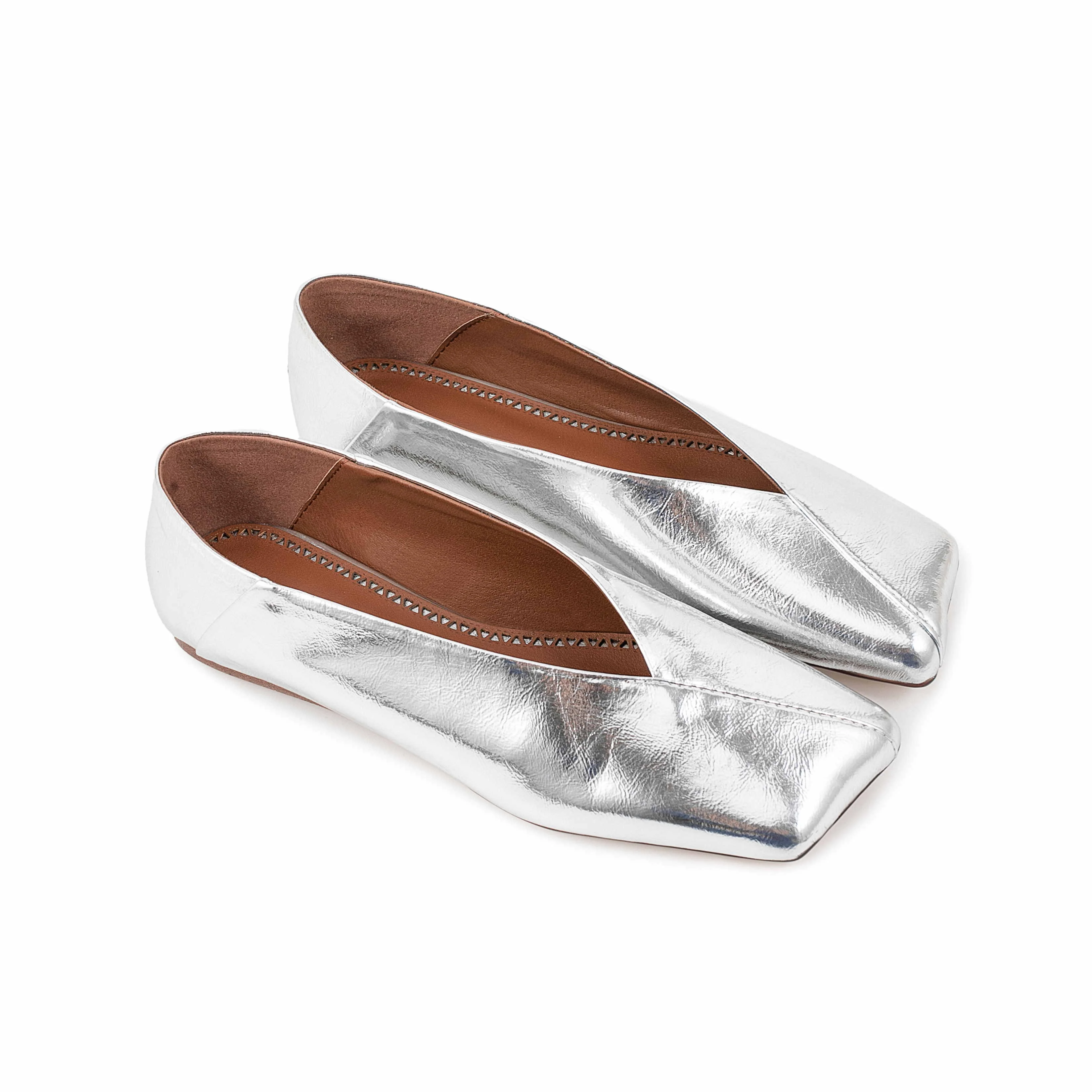Classy Silver Genuine Leather Women Spring Pumps Boat Shoes Fashion Square Toe Ladies Ballet Flats