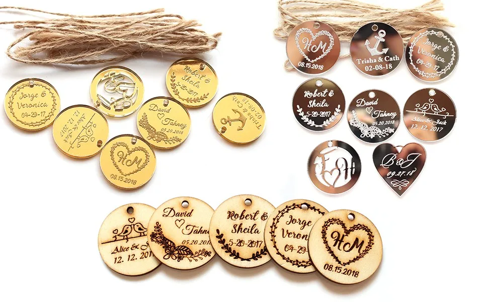 3cm Custom Baby Baptism Pendant Heart Shaped Wedding Table Decoration Custom Golden Acrylic Label Tags