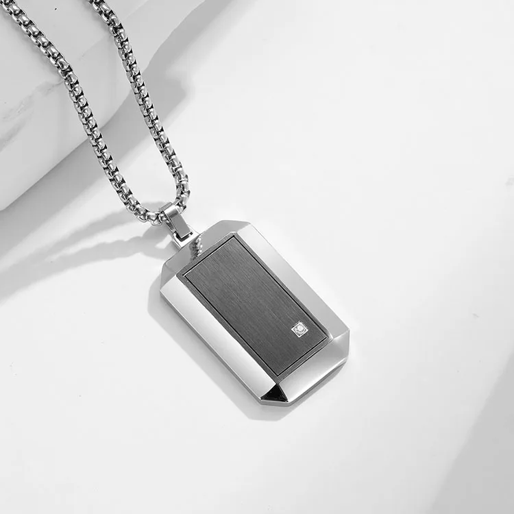 Stainless Steel Solid Design Male Luxury Jewelry Classic Silver Black Plated Two-tone Tag Pendant Necklace