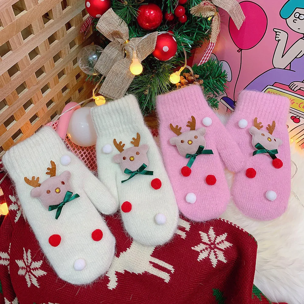 
Plush Christmas mittens with cute Santa Mittens winter 