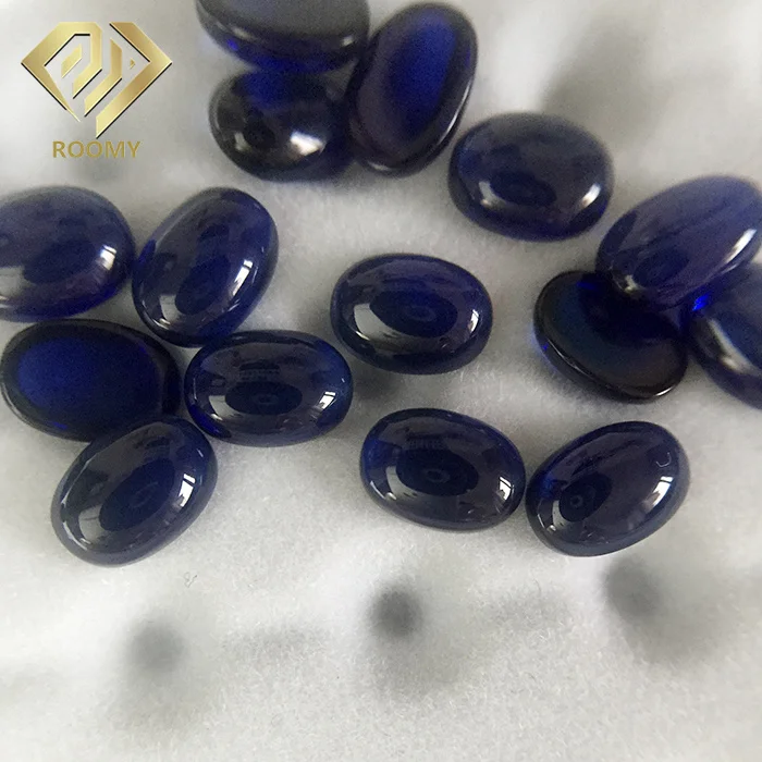 High Quality Clear 5A Oval Cut Cabochon Synthetic Corundum Dark Blue Lab Grown Sapphire Gemstone