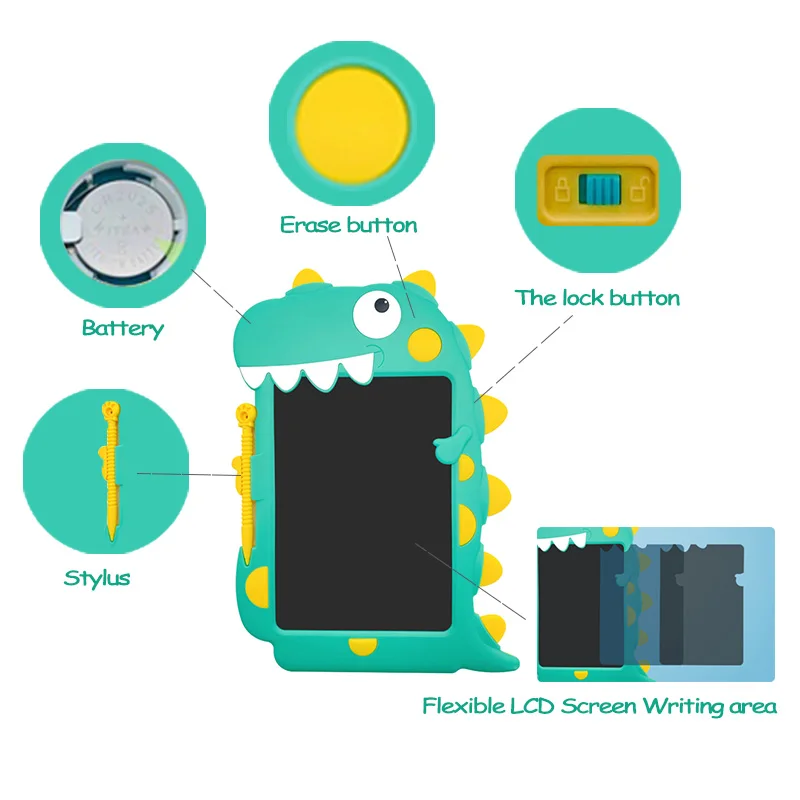 Wholesale Adorable 12 Inch Cartoon Dinosaur LCD Writing Tablets for kids