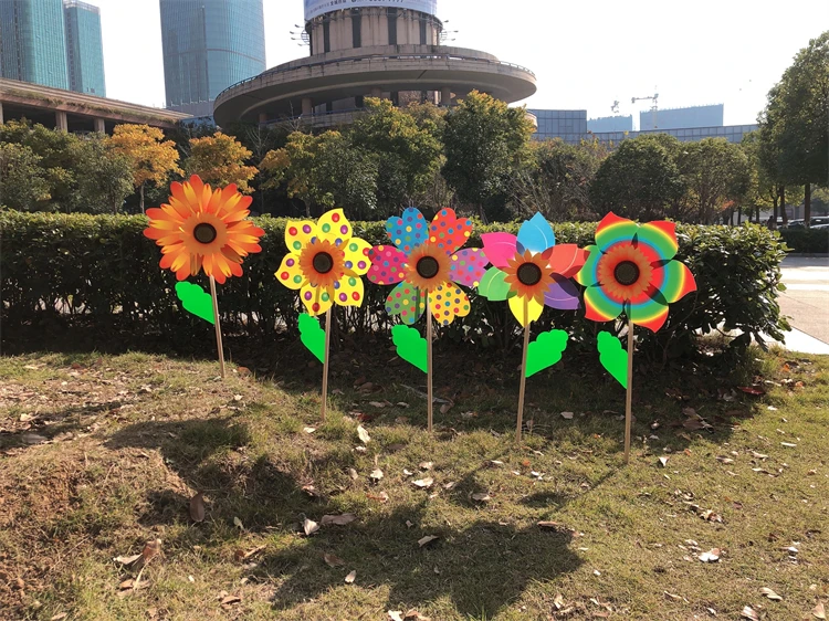 Игрушечная ветряная мельница в форме цветка с деревянными рейками, декоративные ветряные мельницы из ткани в различных сценах