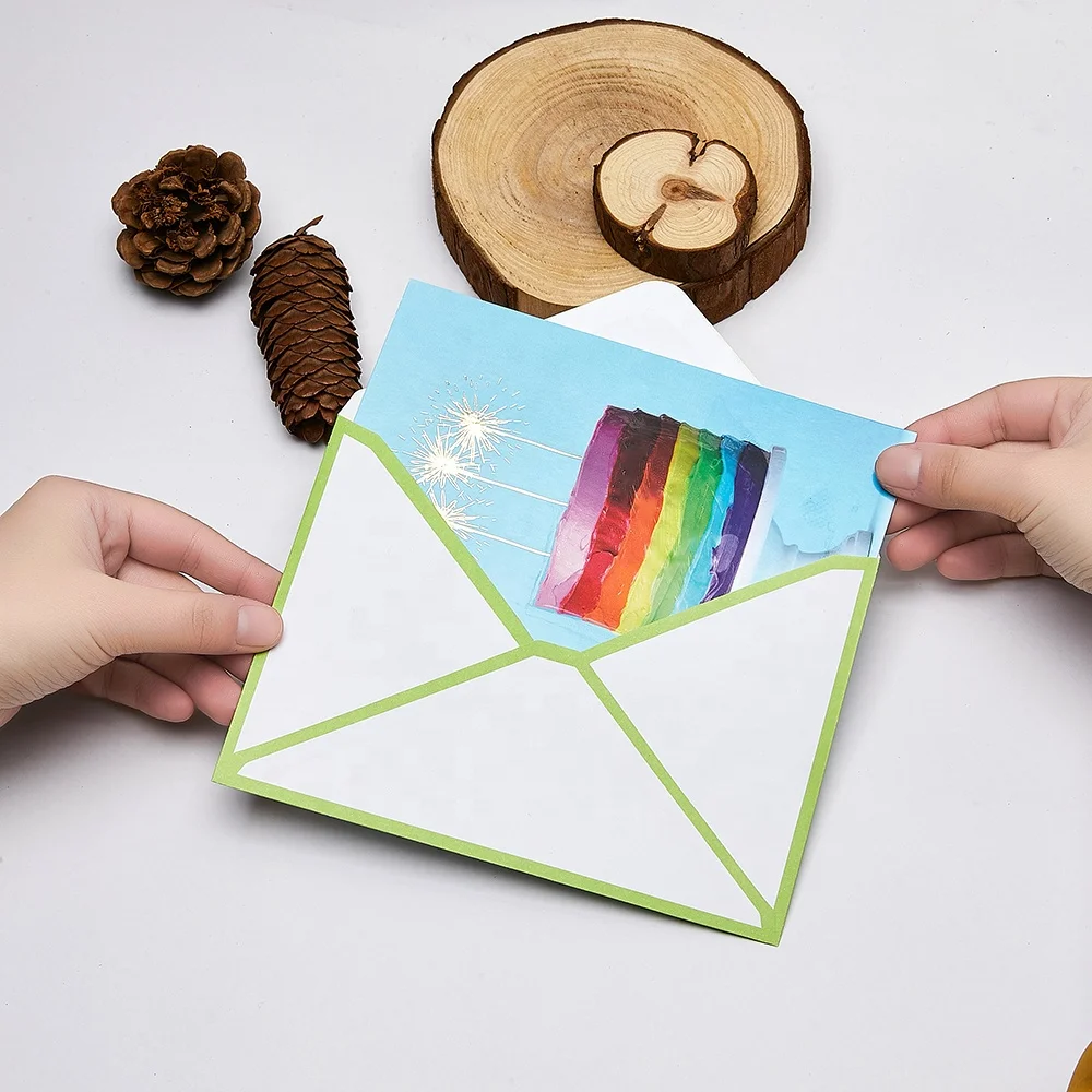 
New Design Custom Printing Vanilla Fragrance Birthday Cake Foil Happy Birthday Greeting Cards 