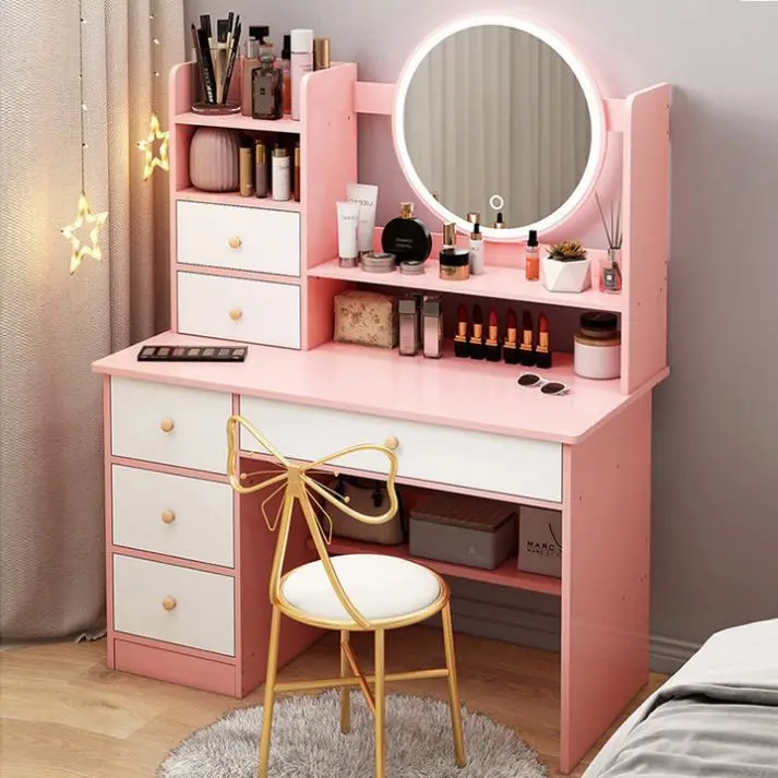 Bedroom Mirror Dressing Table 6 Drawers Beads Dresser With Wall Mirror For Home Hotel