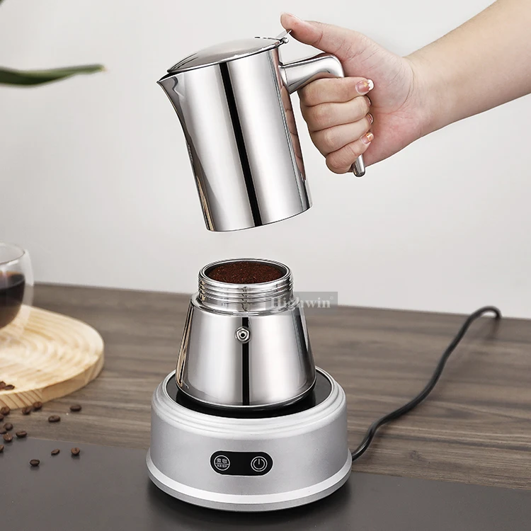 HIGHWIN Stovetop Maker Stainless Steel Coffee Maker Induction 6 Cups Moka Pot
