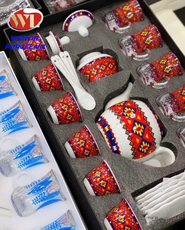 Gold Porcelain Ceramic Bone China Coffee Mugs Cup 18pcs 28 pcs Tea Pot Set Wholesale Turkish Araibia East Habesha Gift Box