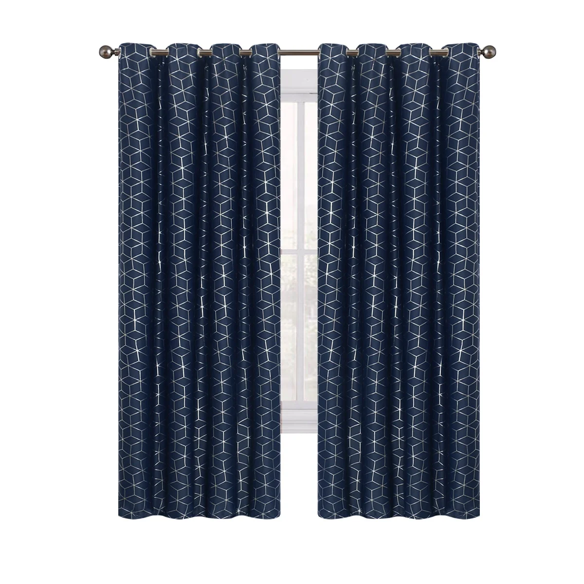 Низкий минимальный заказ, серебристые прессованные геометрические печатные 80% светонепроницаемые занавески с высоким затенением, 100% полиэстер, светонепроницаемые занавески для гостиной