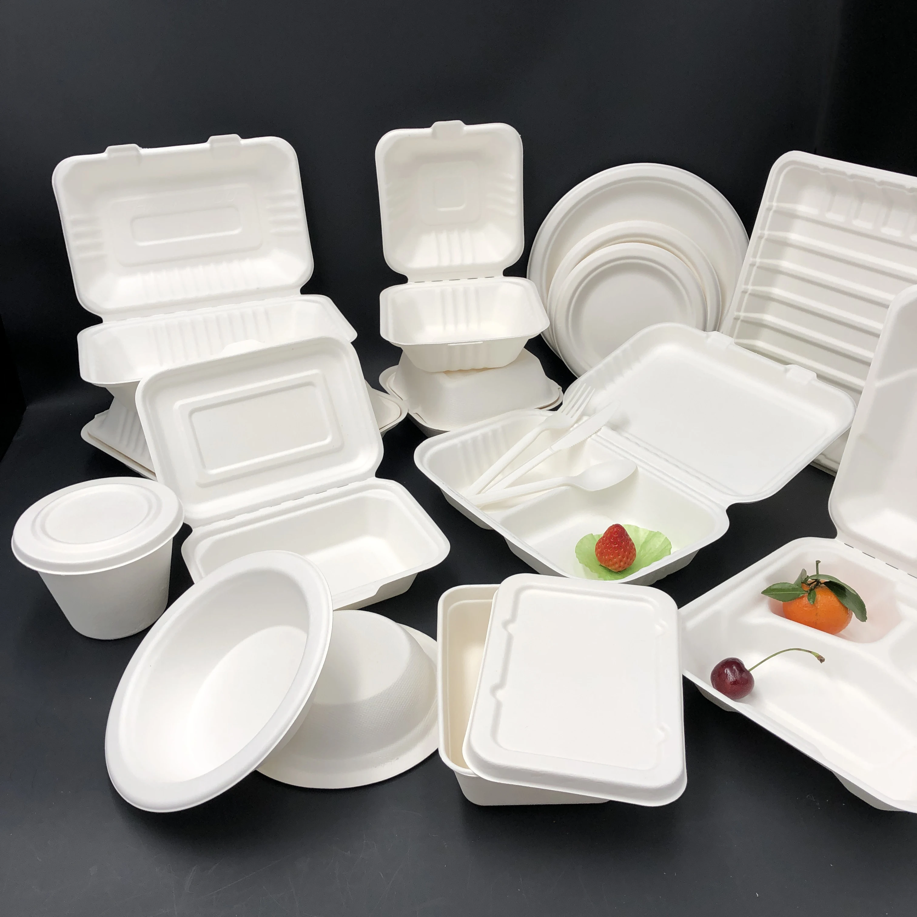 eco friendly sugarcane packaging disposable oven safe food container compostable bagasse pulp box