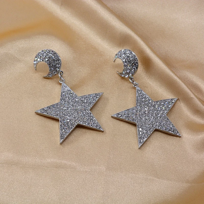 2025 Wholesale Popular Womens Shiny Silver Star Big Cubic Zirconia Studs Earrings Earrings Fashion Party Jewelry