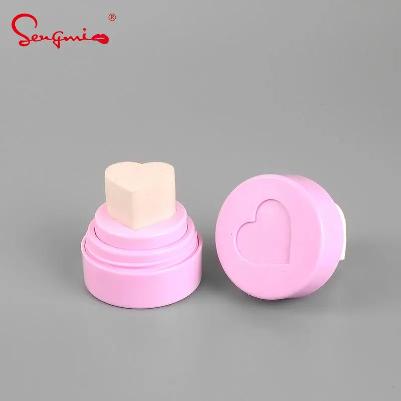 Unique Cute Heart Shape Stamp Blusher Case Air Cushion Blusher Container Case with Heart Sponge Puff